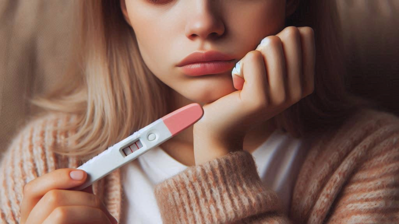 Femme avec un test de grossesse